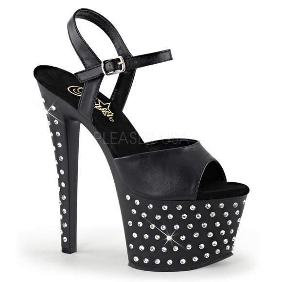 Shoes - Studded Rhinestone Platform High Heel Shoes